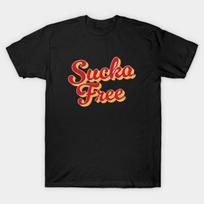 Asian Size Men Black Print T-shirt Sucka Free 80'S No-Cut Print Cotton Tshirt M juoda