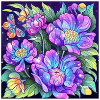 5D DIY Diamond Painting Flowers and Butterfly Full Drill Colorful Diamond Embroidery Rose Cross Stitch Kit Home Decoration Gift Full Round 20x20CM purple