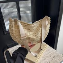 Šiaudinė koldūnų formos maža rankinė per petį, pintas vasaros paplūdimio krepšys moterims, pintas vienspalvis crossbody krepšys 33x9x22cm smėlis