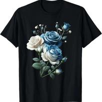 Beautiful Blue & White Rose Bouquet Blossom Botanical T-Shirt S juoda
