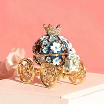 1pc Pink Cherry Blossom Rabbit Carriage Jewelry Box Enamel Craft Alloy Box Small Gift Ornament mėlyna