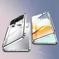 Dėklas Huawei Honor 600 Pro Lite su dvipusiu grūdintu stiklu ir metaliniu rėmeliu, telefono apsaugos nuo smūgių, pilnas objektyvo apsaugos dangtelis for Honor 600 Lite sidabras