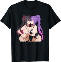 Waifu Sexy Anime Kissing Demon Girl Black TShirt S