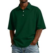 Men Short Sleeve Polo Shirt Classic Fit Soft Cotton Fabric Three Button Placket Casual Collar Top Versatile Style XL