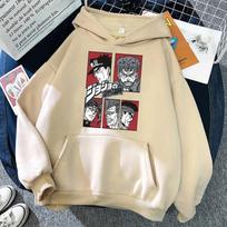 Bizarre adventure JOJO Anime Printed Hoody Unisex Personality Comfortable Hoodie Unisex's Autumn New Fleece O-Neck Sweatshirt Unisexswear Unisex 2XL white