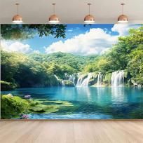 Peaceful Forest Lake Waterfall Background Banner  Natural Theme Photo Background for Parties and Indoor/Outdoor Activities 180X110