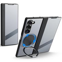 Oatsbasf Phone Case for Samsung Galaxy Z Fold 7 With Magnetic Ring Stand 360° Rotation Leather Dropproof Protective Full Cover Galaxy Z Fold7 pilka spalva