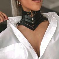 Women's Gothic Punk Black PU Leather Choker Adjustable Necklace Collar Y2K Style Sexy Neck Festival Accessory adjustable