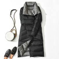 KOSY Winter Women 90% White Duck Down Jacket Long Thick Double Sided Coat Female Warm Double Breasted Parka Outwear L black