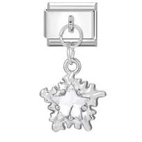 Italian Stainless Steel Charm Link with Star Shaped Crystal Pendant Compatible with Nomination Classic Bracelets and Jewelry Accessories One Size white