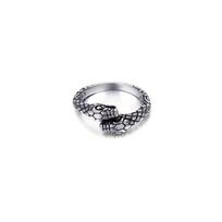 Punk dvigubas gyvatės žiedas vyrams, 6-12 dydžio nerūdijančio plieno gotikinis roplių unisex pirštų bague papuošalas 6 balta