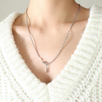 Jewelry Imitation Pearl Splicing Lobster Buckle Necklace Titanium Steel Gold-Plated Oval Bead Chain Non-Fading Autumn And Winter New Models beige