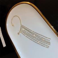 Geometric C-Shaped Sparkling Diamond Tassel Ear Cuff - No Piercing Required