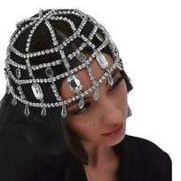 Luxurious Glittering Rhinestones Hair Chain Headwear With Tassels Design Perfect For Evening Gowns And Special Occasion sidabras