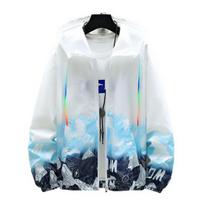 Gradient Print Hooded Drawstring Pockets Zipper Placket Windbreaker Jacket Men Summer Thin Sun Protection Coat M mėlyna