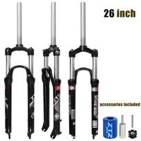 26/27.5/29 Inch MTB Suspension Fork, Travel 120mm, 28.6mm Straight Tube QR 9mm, 100mm Spacing Hub, Crown Lockout Aluminum Alloy Shock Absorber XC 26 inch