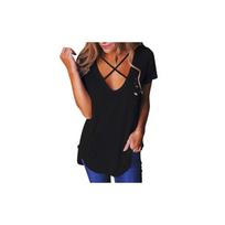 Neu Damen Shirt Bluse Casual Tunika Kurzarm Sommer V-ausschnitt T-shirts Top For Effortless Versatile Style M juoda