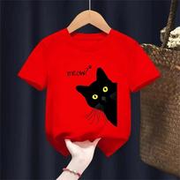 Kids Tshirt 100 Cotton Summer Meow Black Cat Print T Shirt Casual Oneck Boys Girls Tshirt Short Sleeve Tshirt Tees 100