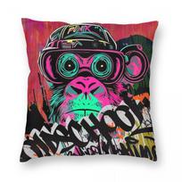 Cyberpunk Monkey Graffiti Pillowcase Polyester Linen Velvet Printed Zip Decorative Sofa Cushion Cover 45X45 Peach skin 18*18(CM)-1Pcs