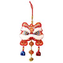 Traditional Chinese New Year Decoration Cartoon Waking Lion Lunar New Year Ornament with Bells Blessed Bag Pendant Door Decor