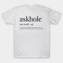 Asian Size Men Black Print T-shirt Askhole Definition No-Cut Print Cotton Tshirt 3XL balta