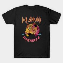 Asian Size Men Black Print T-shirt Def Leppard - Retro 80'S Rock No-Cut Print Cotton Tshirt L juoda