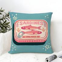 Ocean-Style Canned Sardines Pillow Case Linen Pillow Case Sofa Home Decor Cushion Cover Cushion Cove Peach skin 18*18(CM)-1Pcs