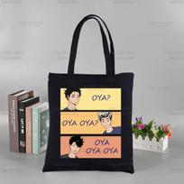Haikyuu Volleyball Anime Custom Tote Bag Shoyo Kuroo Bokuto Oya Oya Oya Manga Shopping Black Travel Canvas Bags Eco Shopper Bag 24*26cm black