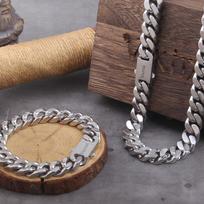 Vikingų lietos kubietiškos grandinėlės plonas nerūdijančio plieno apyrankės ir karoliai, keturių pusių poliruoti, dovanų rinkinys vaikinui, vyrams 19cm&no necklace gray