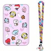 LINE FRIENDS BT21 Kpop Anime Cartoon Lanyard Key Ring with ABS Card Holder for Meal Cards Transit Cards and ID Cards