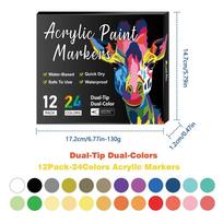 24/48/72 Color Dual Tip Acrylic Markers, Artistic Paint Pens for Rock Painting, Wood, Canvas, Stone, Glass, DIY Crafts, Christmas Gift 12pcs įvairiaspalvis