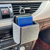 Car Storage Bag Air Vent Dashboard Tidy Hanging Leather Crystal Organizer Box Glasses Phone Holder Auto Storage Organizer