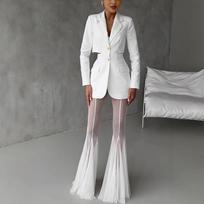 Women's Sheer Mesh Flare Pants High Waist See-Through Wide Leg Bell Bottom Trousers S balta