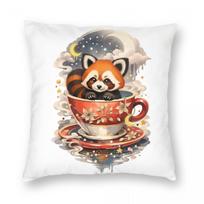 Tea Spirit Red Panda Pillowcase Polyester Linen Velvet Printed Zip Decorative Throw Pillow Case Sofa Seater Cushion Cover Peach skin 18*18(CM)-1Pcs
