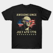 Asian Size Men Black Print T-shirt Awesome Since July 4Th 1776 No-Cut Print Cotton Tshirt 3XL juoda