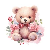 Cartoon Cute Bear with Roses Toilet Seat Sticker Bathroom Decor Removable Waterproof Wall Decal 29x29CM įvairiaspalvis