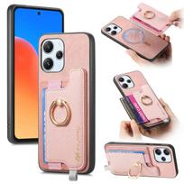 2 viename Nuimama kortelių piniginė Magnetinis odinis dėklas-piniginė For Redmi Note 13 Pro Plus 12 11 13T POCO X6 14 Ultra Dangtelis su laikikliu žiedu For Redmi Note13 5G rožinė