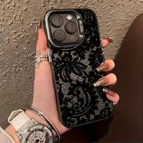 Black Lace Design MD Phone Case for iPhone 17 16 15 14 plus 13 12 11 pro max Shockproof And Anti-Slip Phone Protector Case Cover iPhone 17 juoda