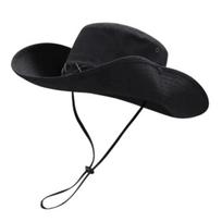 Western Cowboy Hat, Unisex Outdoor Hiking Hat with Adjustable Windproof Rope, Outdoor Sunshade Suede Fisherman Hat for Camping