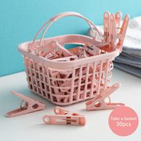 30Pcs Plastic Clothes Pins with Basket Clothing Sock Towel Clips Laundry Fixed Clothespin Fastener Pegs Clip Storage Organizer rožinė