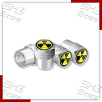 AUP1 Universal 4Pcs Car Accessories Radioactive Warning Atomic Nuclear Radiation Emblem Auto Wheel Tire Air Valve Stem Cap Dust Cover