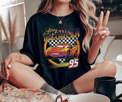 Pixar Cars Lightning McQueen Vintage Race Graphic TShirt S brown