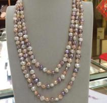 NEW long 60 7-8mm baroque white+Pink+Purple freshwater pearl necklace