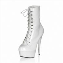 15Cm Patent Leather Thick-soled Pole Dance Knee High Heel Long Leather Boots and Lace-up Super Long Tube Super High Heel Performance YKC 34 balta