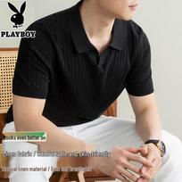 PLAYBOY Men's Tencel Linen Blend Short Sleeve Polo Shirt 165/M juoda