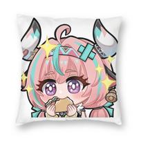 Varesa Genshin Impact Square Pillowcase Polyester Linen Velvet Creative Zip Decorative Throw Pillow Case Sofa Cushion Cover Peach skin 18*18(CM)-1Pcs