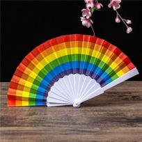 Lightweight Folding Hand Fan 7 Inch Size Party Decor Fan Fashion Photo Prop Fan  Dance Horizontal Rainbow