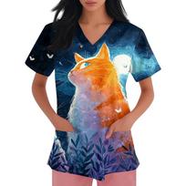 Womens Scrubs Nurse Uniform Women Uniforms & Scrubs Scrub Tops for Women UK V Neck Short Sleeve Printed Top M oranžinė