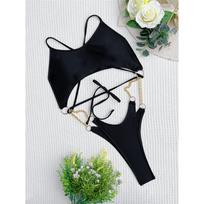 New Metal Chain Cross Back Cut Out Thong One Piece Swimsuit Women Swimwear Female Backless Padded Bather Bathing Suit Swim S juoda