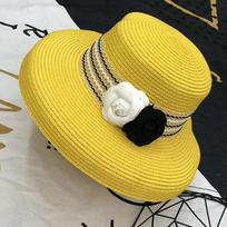Retro elegancija maža kvapni vėjo kamelija šiaudinė skrybėlė nuo saulės skrybėlė pajūrio atostogos paplūdimio kepurė dideliu krašteliu moteriška vasara One Size geltona